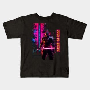 Code of Honor: Japanese Neon Cyberpunk Samurai Illustrated Kids T-Shirt